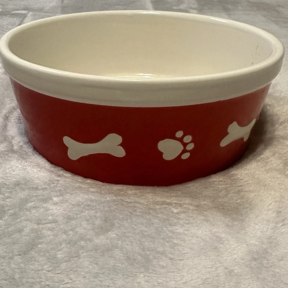 Texas Tech Red Raiders Dog Bowl Food or Water Red White Bones Ceramic‎ Stoneware